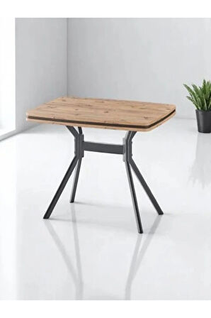 Koza Dikdörtgen Masa – Ceviz Desen, Siyah Ayak, 80×120 cm (Sandalyesiz)