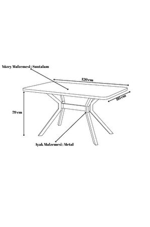 Koza Dikdörtgen Masa – Ceviz Desen, Siyah Ayak, 80×120 cm (Sandalyesiz)