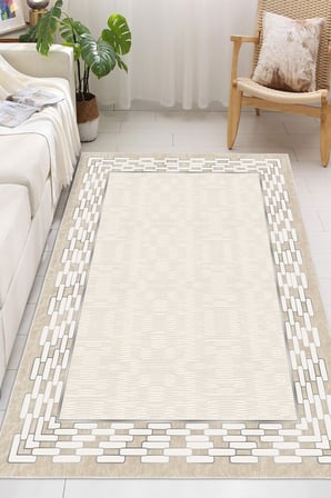 Çerçeveli Modern Kaymaz Taban Makinede Yıkanabilir Halı Oturma Odası Salon Halı Koridor Halı