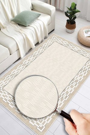 Çerçeveli Modern Kaymaz Taban Makinede Yıkanabilir Halı Oturma Odası Salon Halı Koridor Halı