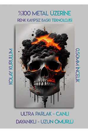 Fire Skull - Yanan Kurukafa - Metal Tablo