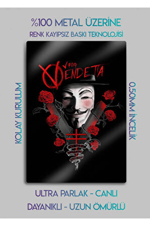 V for Vendetta - Metal Baskı Dekoratif Tablo