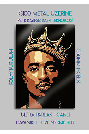 2Pac Shakur Rap - Parlak Metal Baskı Tablo