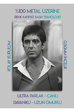 Scarface, Yaralı Yüz, Al Pacino - Metal Baskı Parlak Tablo