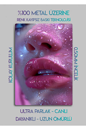 Dudak, Lip Gloss - Sanatsal Kadın Metal Tablosu