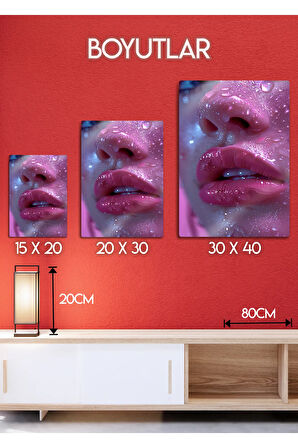 Dudak, Lip Gloss - Sanatsal Kadın Metal Tablosu