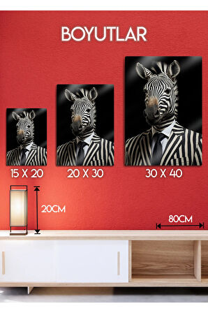 Takım Elbiseli Zebra, Çizgili - Sanatsal Metal Hayvan Tablosu