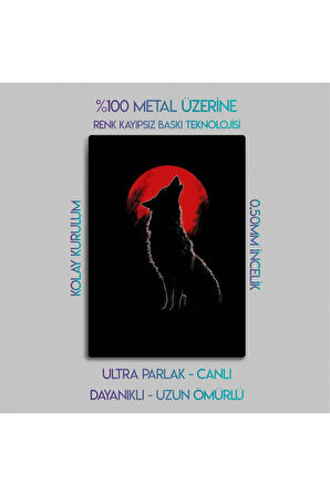 Metal Baskı - Mitolojik Kurt, Dolunay, Dekoratif Tablo