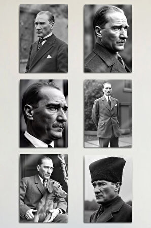 Metal Baskı - Mustafa Kemal Atatürk, 6'lı Dekoratif Tablo