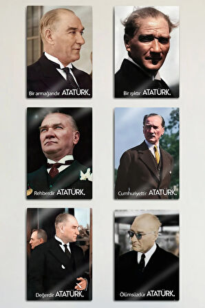 Metal Baskı - Mustafa Kemal Atatürk, Bir Değerdir Yazılı, 6'lı Dekoratif Tablo