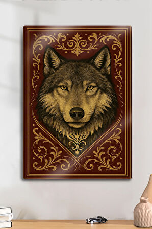 Metal Levha Üzerine Parlak Baskı - Mitolojik Türk Kurt Dekoratif Tablo