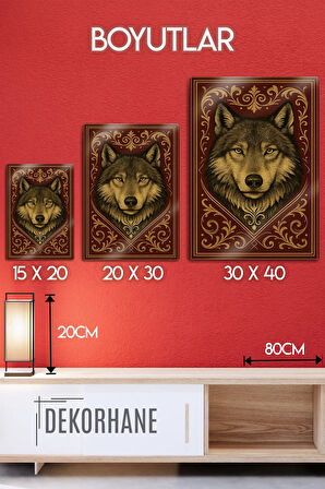 Metal Levha Üzerine Parlak Baskı - Mitolojik Türk Kurt Dekoratif Tablo