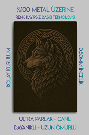 Metal Baskı - Mitolojik Türk Kurt Dekoratif Tablo, Parlak Canlı