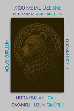 Metal Parlak Baskı - Ayı Temalı Dekoratif Tablo, Parlak Cam Görüntüsü