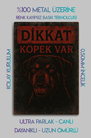 Dikkat Köpek Var - Uyarı Levhası, Tablo, Metal Paslanmaz Baskı