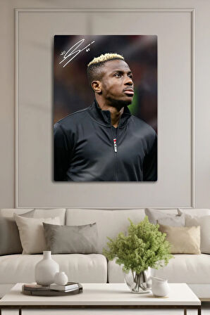 Metal Baskı - İmzalı Victor Osimhen, Taraftar Futbol Poster, Dekoratif Tablo