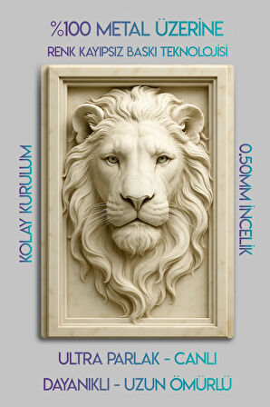3D Metal Baskı - Aslan Figürlü Dekoratif Tablo, Sanat, Ev Dekorasyon