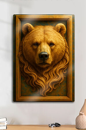 3D Kabartma Metal Baskı - Ayı Bear Figürlü Dekoratif Tablo, Sanat, Ev Dekorasyon