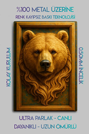 3D Kabartma Metal Baskı - Ayı Bear Figürlü Dekoratif Tablo, Sanat, Ev Dekorasyon
