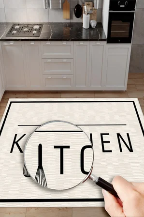 Kitchen Yazılı Yıkanabilir Leke Tutmaz Kaymaz Taban Mutfak Halısı