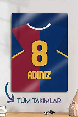 Parlak Metal Levha Üzerine - İsim Yazdırmalı Taraftar Forma, Tüm Takımlar, Barca