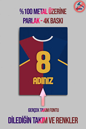 Parlak Metal Levha Üzerine - İsim Yazdırmalı Taraftar Forma, Tüm Takımlar, Barca