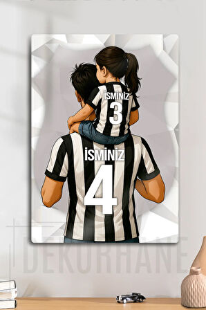 Metal Baskı - Kişiye Özel Kara Kartal, Siyah Beyaz, Baba Kız Çocuk, Taraftar Tablosu