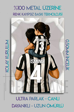 Metal Baskı - Kişiye Özel Kara Kartal, Siyah Beyaz, Baba Kız Çocuk, Taraftar Tablosu