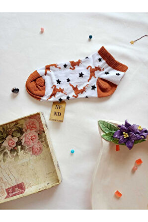3 ÇİFT PAMUKLU PATİK ÇORAP BURUN DİKİŞSİZ KISA KONÇ DESENLİ KADIN ÇORABI 36-40 KREM BEYAZ