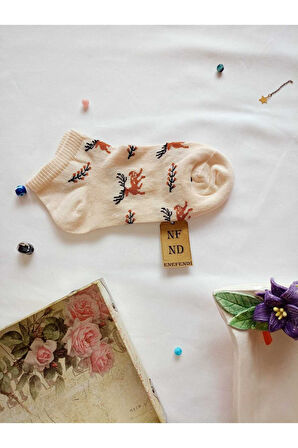 3 ÇİFT PATİK ÇORAP DİKİŞSİZ KADIN PAMUKLU KISA KONÇ DESENLİ ÇORABI 36-40 KREM KAHVE