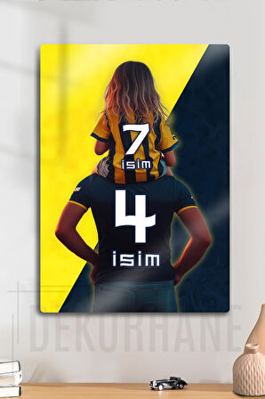 Metal Baskı - Kişiye Özel Taraftar Tablosu, Sarı Lacivert Baba Kız Çocuk