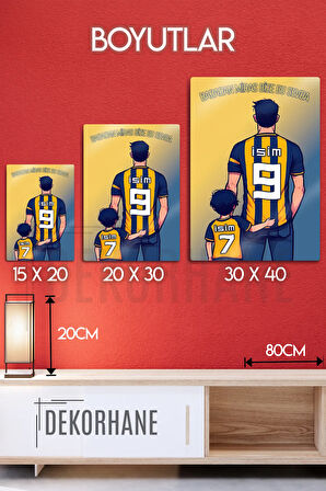 Metal Baskı - Kişiye Özel Taraftar Tablosu, Sarı Lacivert Baba Oğul Çocuk, İsim Yazdırmalı