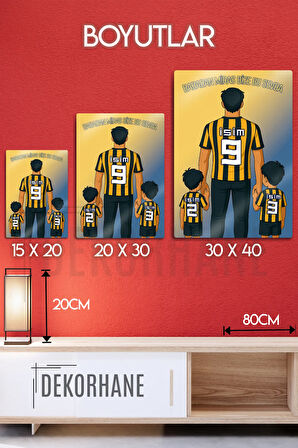Metal Baskı - Kişiye Özel Taraftar Tablosu, Sarı Lacivert Baba Oğul Çocuk, İsim Yazdırmalı