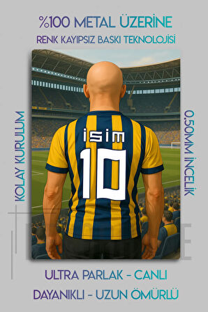 Metal Baskı - Kişiye Özel Taraftar Tablo, Sarı Lacivert, Kişiselleştirebilir Kel