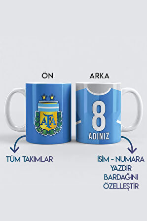 Numara İsim Yazdırma, Arjantin, Argentina Milli Takım Futbol Temalı, Porselen Kupa Bardak