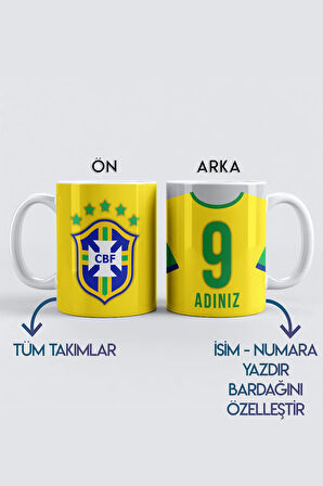 Kişiye Özel Brezilya, Brasil, Taraftar Baskılı Kupa Bardak, Tüm Takımlar