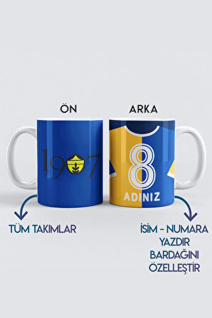 Kişiye Özel Sarı Lacivert Kanarya Taraftar Baskılı Kupa Bardak, Tüm Takımlar