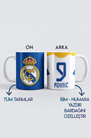 İsim Numara Yazdırmalı, Real Madrid Taraftar Baskılı Porselen Kupa Bardak, Tüm Takımlar