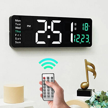 Uzaktan Kumandalı LED Dijital Duvar Saati Geri Sayım Tarih Sıcaklık Çift Alarm Özellikli