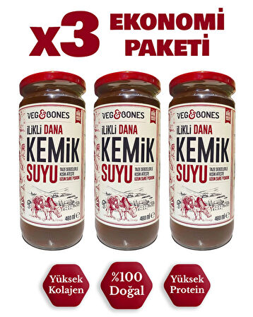 İlikli Dana Kemik Suyu Yüksek Kolajen ve Protein Deposu 3’lü Paket