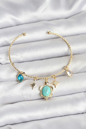 Caretta Caretta Charmlı Gold Renk Kadın Bileklik - TJ-BB8033