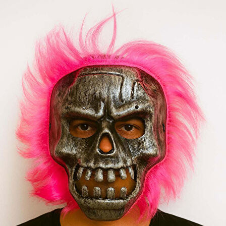 Wild Skull - Gümüş Kafatası Pembe Saçlı İskelet Maske