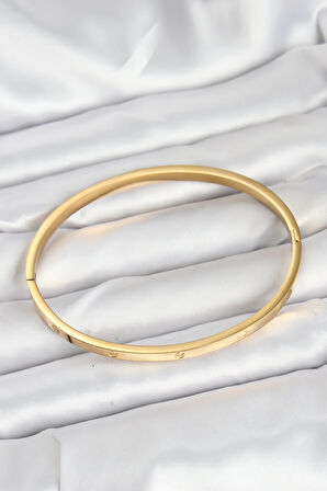 316L Çelik Gold Renk 65 mm İnce Kadın Kelepçe Bileklik - TJ-BB7915