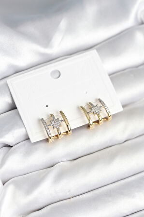 Kaburga Model Kutup Yıldızı Detaylı Gold Renk Kadın Küpe - TJ-BKP11296