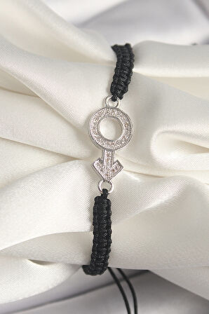 Pirinç Gümüş Renk Zirkon Taşlı Mars Figür Asansörlü Makrome Model Kadın Bileklik - TJ-BB6795