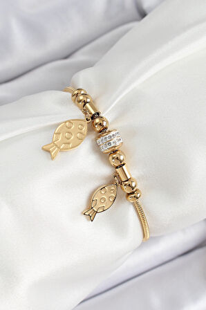 316L Çelik Gold Renk Balık Model Kadın Bileklik - TJ-BB7076