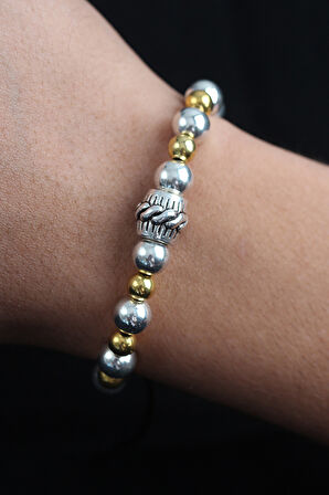 Doğal Taş Sarmal Model Gold Ve Gümüş Renk Asansörlü Erkek Bileklik - TJ-EB3755