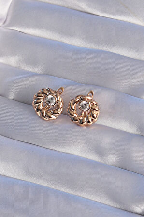 XUPİNG Rose Renk Oval Zirkon Taşlı Burgu Model Küpe - TJ-BKP9361