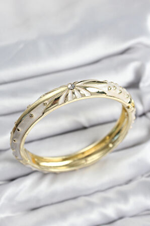 Mineli Pirinç Zirkon Taşlı Bej Desen Motifli Gold Kadın Kelepçe - TJ-BB7622