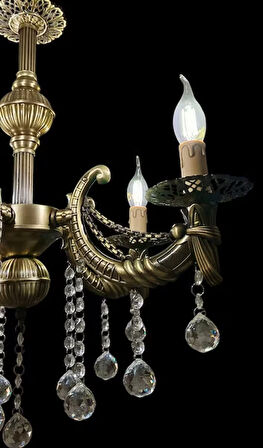 KRİSTAL TOP TAŞLI ZİNCİRLİ KOLLU ESKİTME KAPLAMALI METAL AVİZE